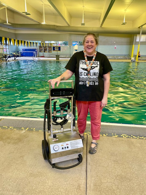 Deck scrubber and pool support equipment